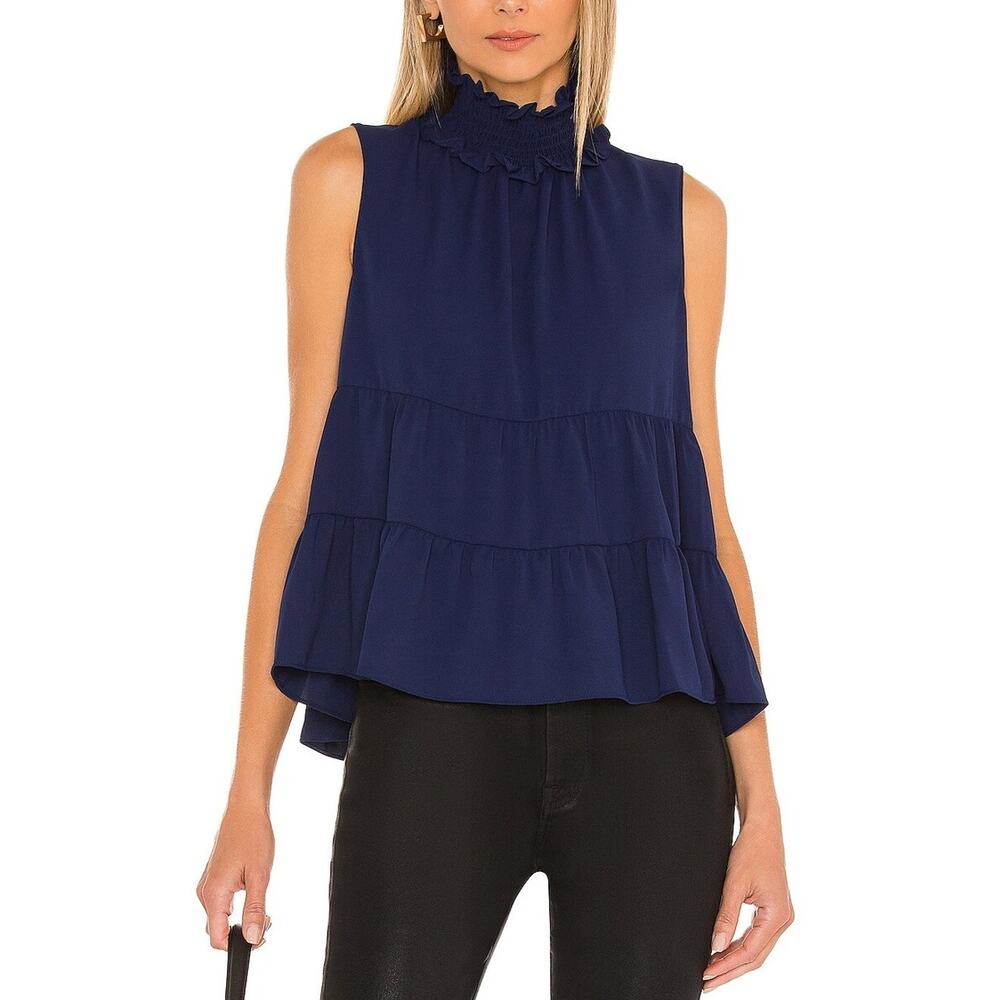 Amanda Uprichard Smocked Blue Nadia Blouse Size M